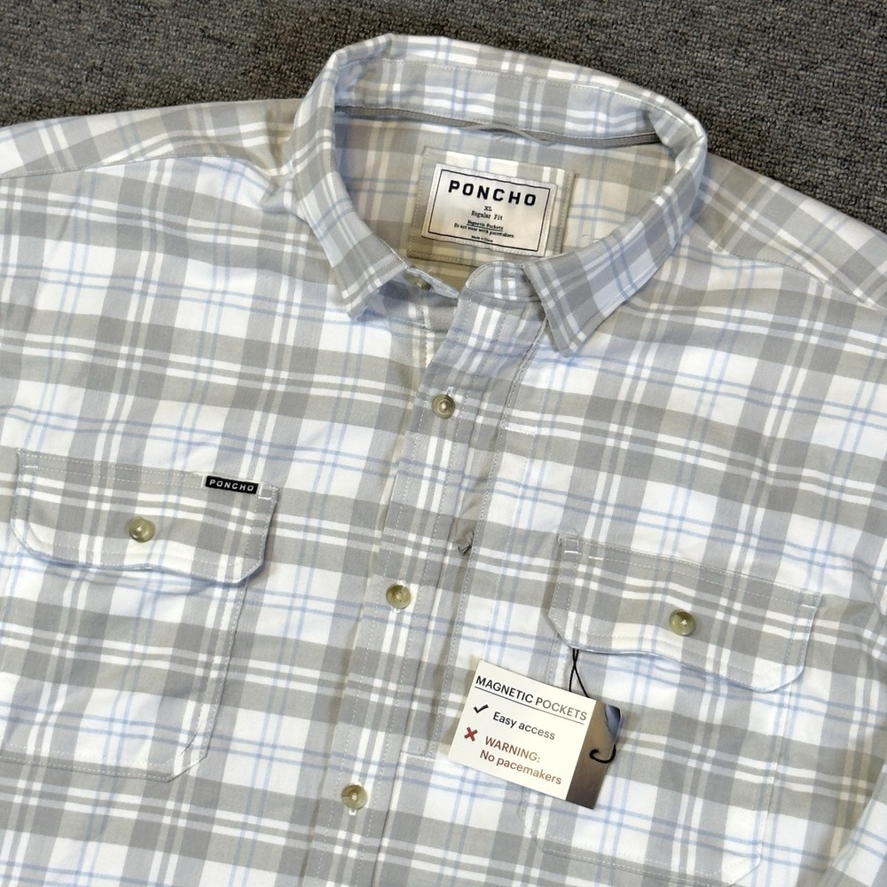 NWT Poncho Flannel Long Sleeve Button Down Magnetic Pocket Plaid Shirt XL